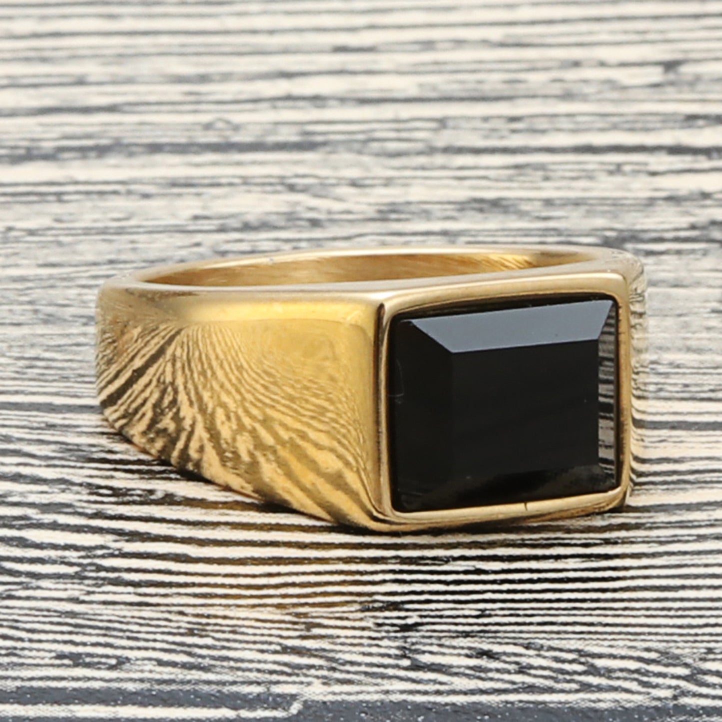 Titanium Steel Square Black Stone Ring for Men - Retro Punk Style