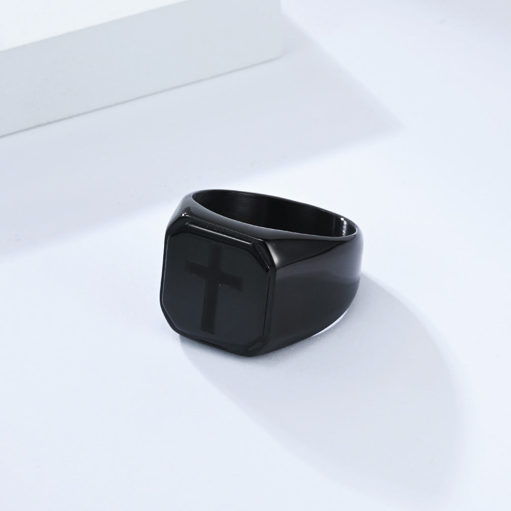 Planderful Titanium Steel Cross Ring For Men - Trendy Modern European American Style Jewelry