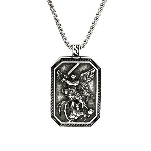 Titanium Steel Men's Retro Angel Guardian Pendant Necklace