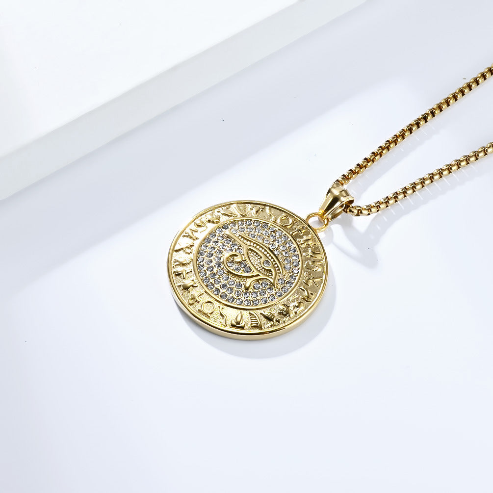 Eye Of Horus Necklace By Planderful Zircon Studded Ankh Symbol Jewelry In Titanium Steel For Hip Hop Fashion Fans
