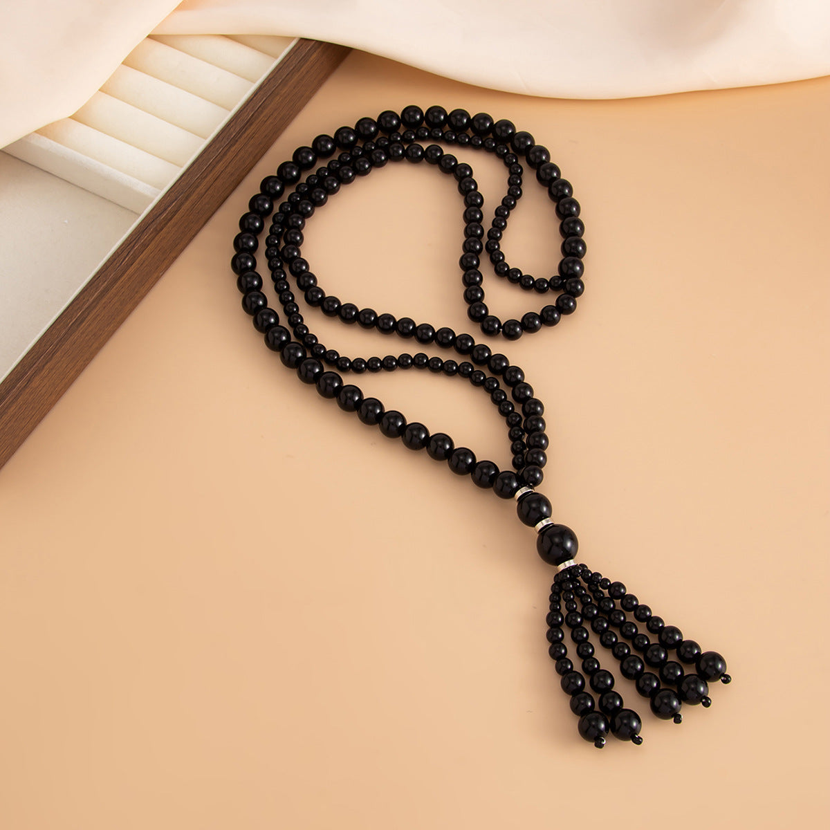 Knotted Pearl & Crystal-Style Tassel Necklace