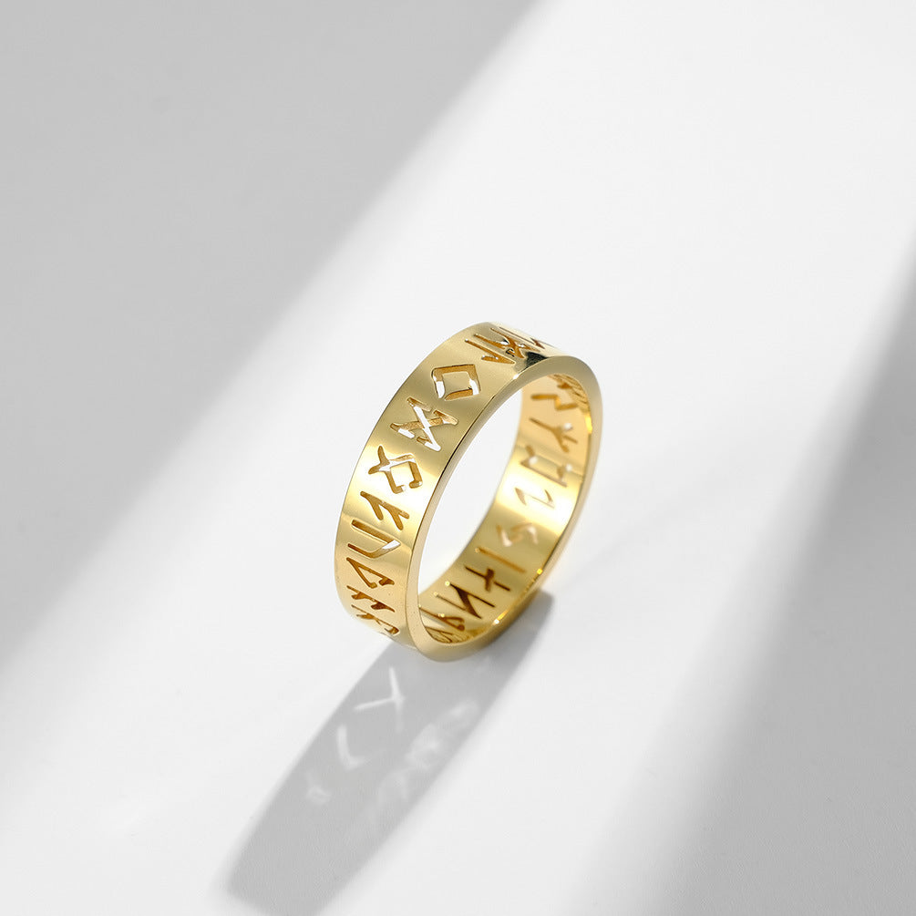 INS Simple Style Nordic Viking Text Hollow Ring for All