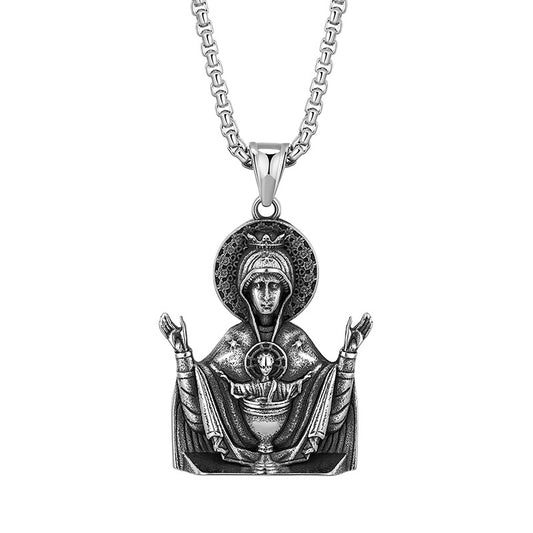 Stainless Steel Necklace – Elegant Virgin Mary Pendant For Men And Women Everyday Jewelry