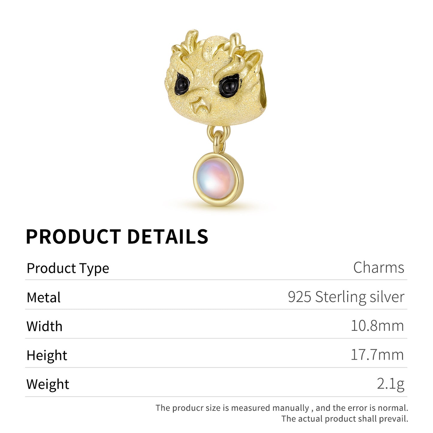 Planderful Jewelry Moonstone Dragon Beaded Bracelet In Sterling Silver With 14K Gold Plating