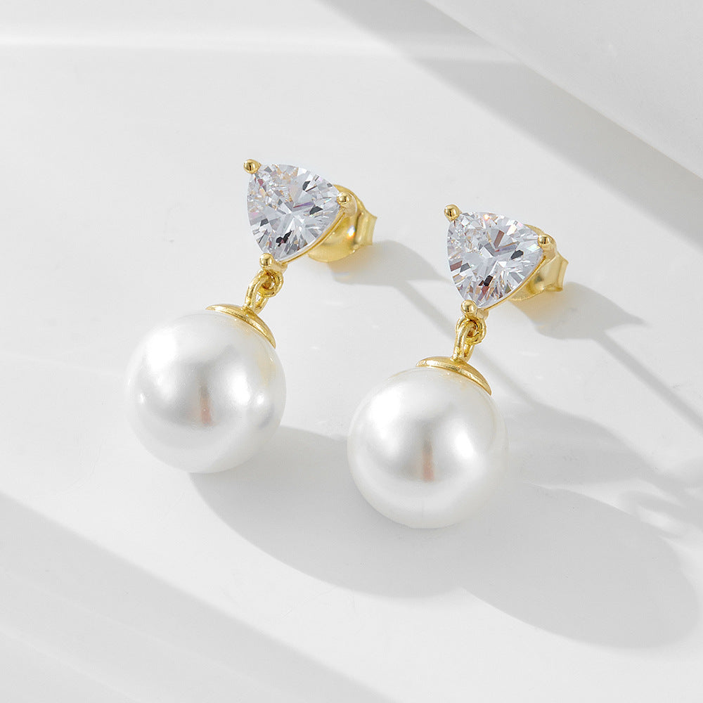 Pearl Earrings 925 Sterling Silver Bead Zircon Stud Earrings And Ear Jewelry