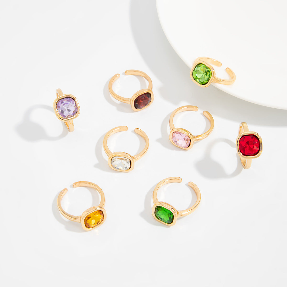 Planderful Stacked Gemstone Ring With Multi Color Square Zircon Opening Design For Trendsetting Women