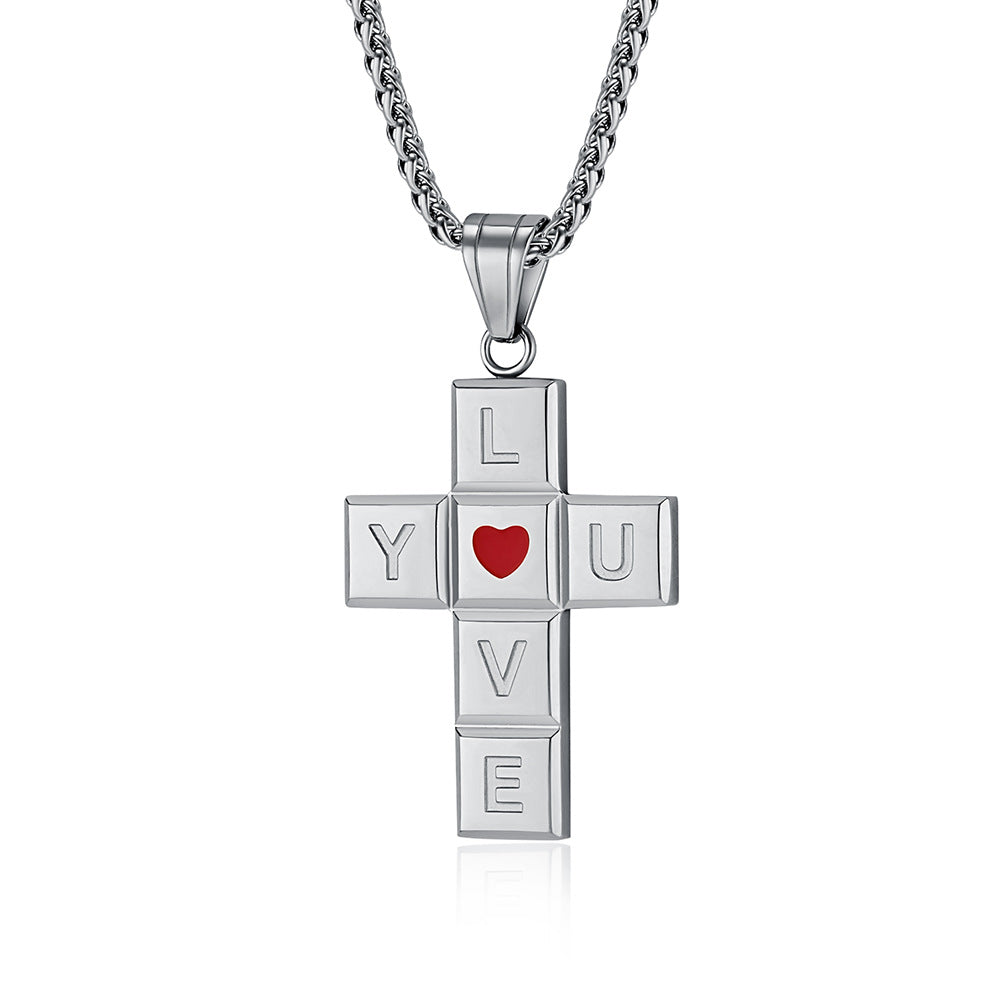 Cross-Border European And American Style I LOVE YOU Stainless Steel Cross Necklace