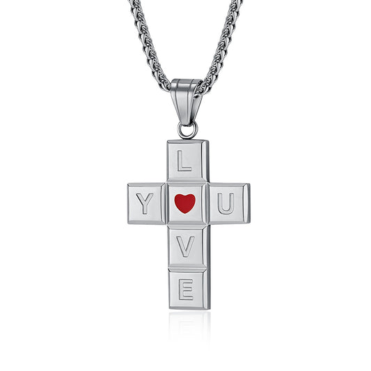 Cross-Border European And American Style I LOVE YOU Stainless Steel Cross Necklace