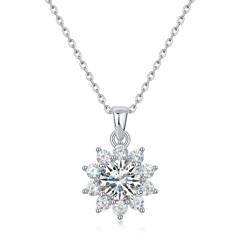S925 Sterling Silver Moissanite Snowflake Pendant Necklace