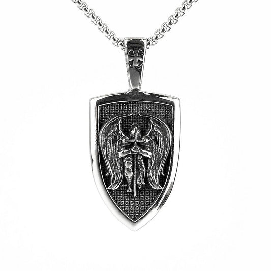 European and American Retro Men's St. Michael's Angel Pendant Necklace