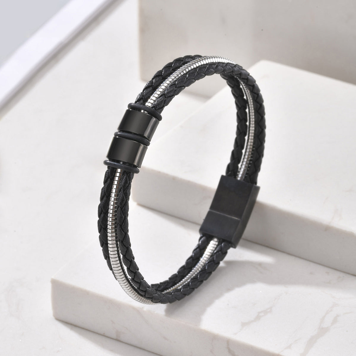 Vintage Black Stainless Steel Bracelet for Men