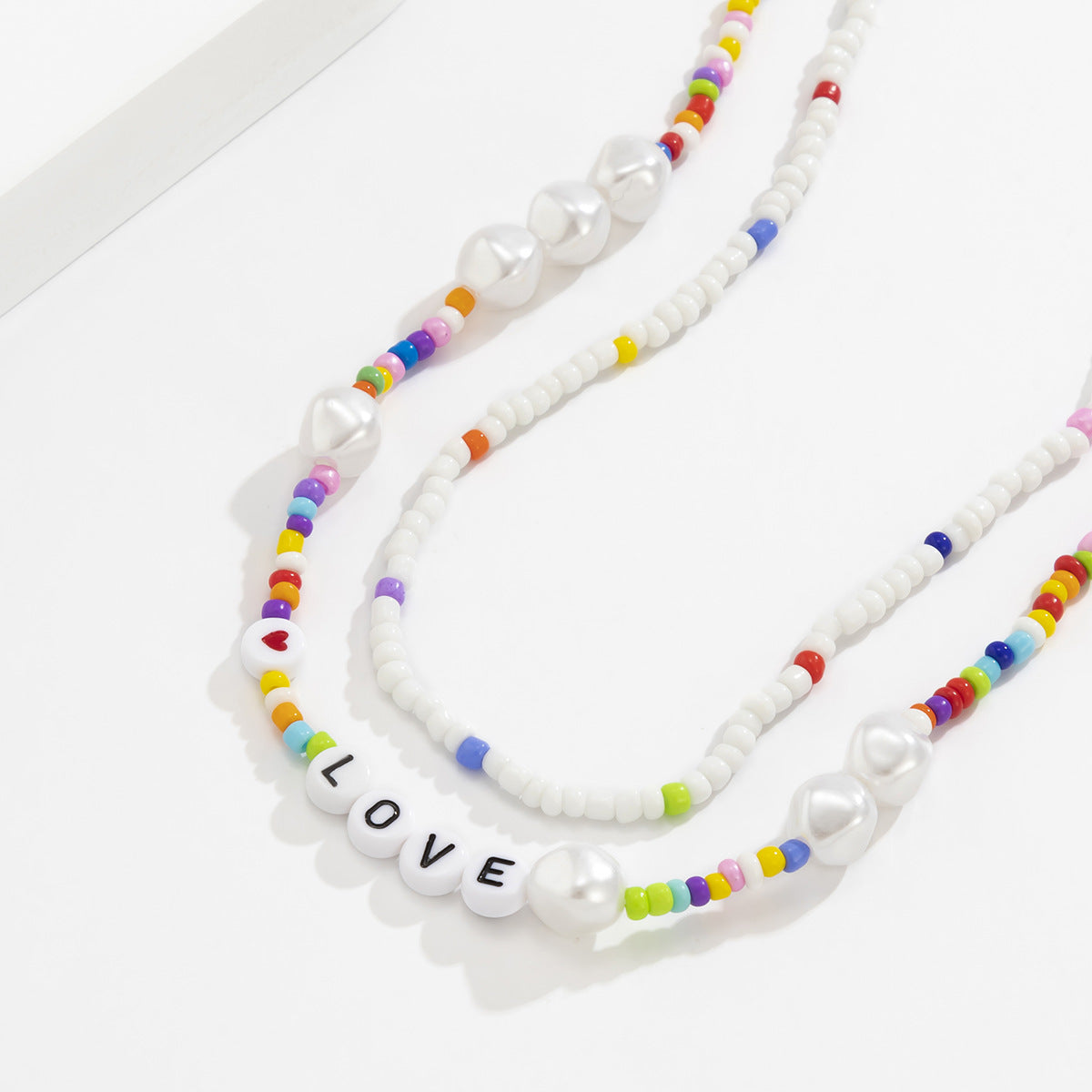 Planderful Pearl Letter Necklace With Mixed Color Imitation Pearls Women Statement Beaded Peach Heart Design