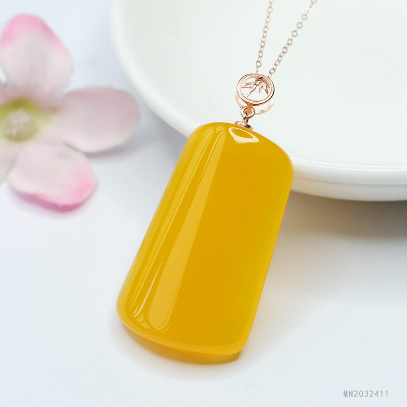 Yellow Chalcedony Irregular Peace Plaque Silver Pendant — No Chain
