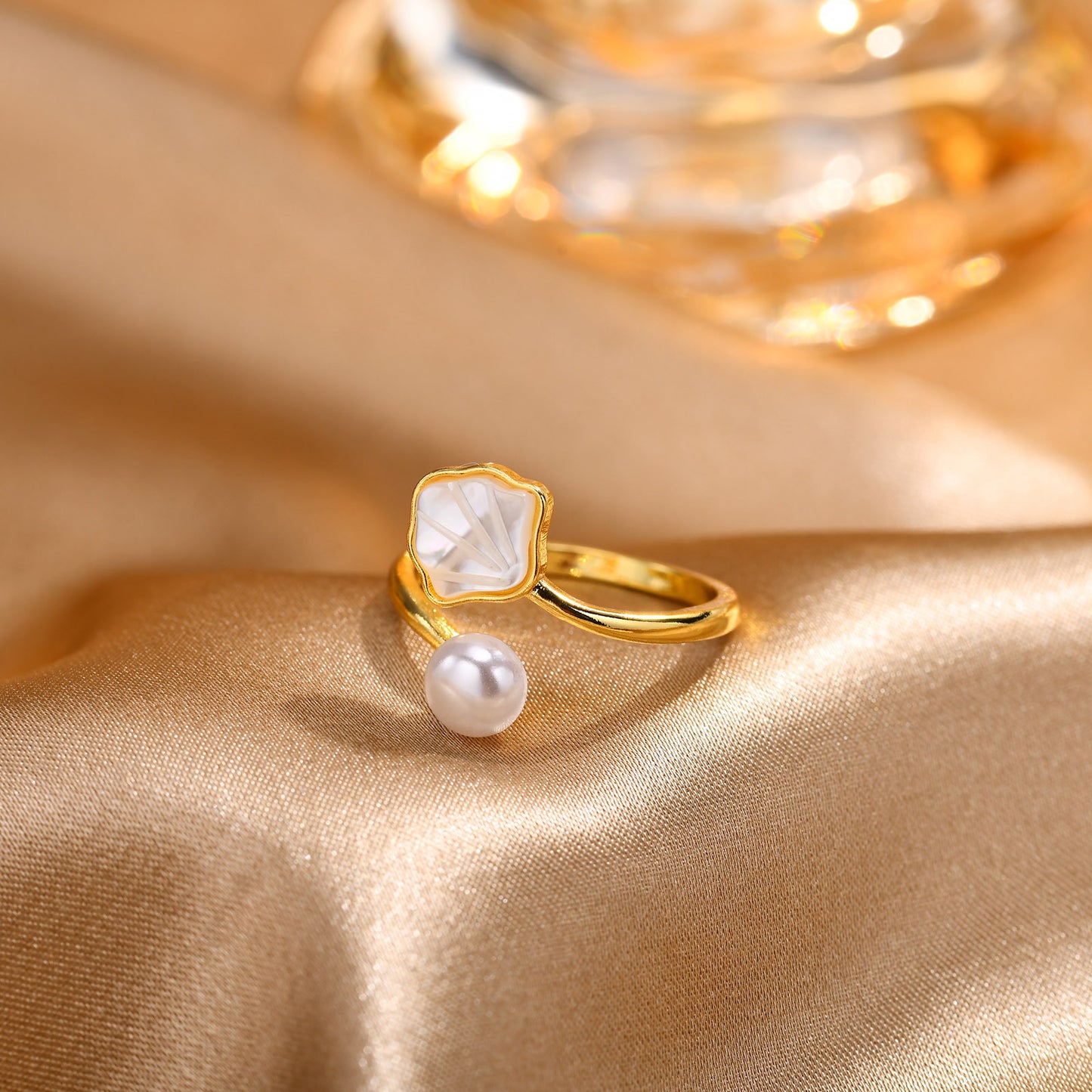 Imitation Pearl Shell Open Ring Adjustable Ring Women's Gold