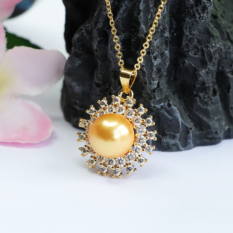 Champagne Shell Pearl Sun Halo Pendant — No Chain