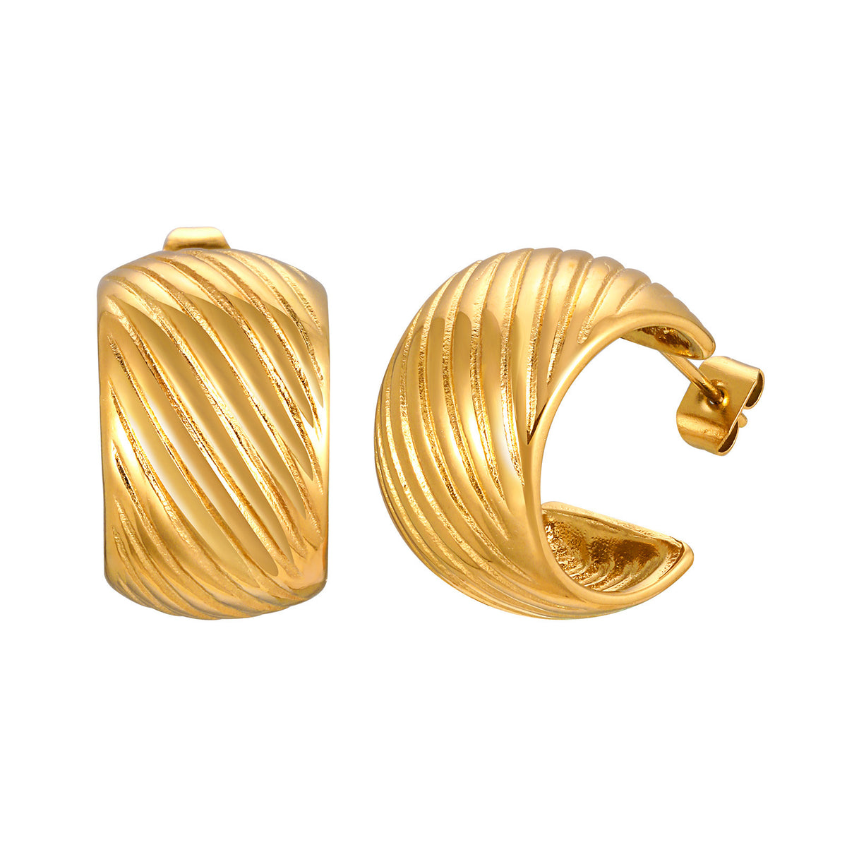 Ribbed Half-Hoop Earrings — Gold