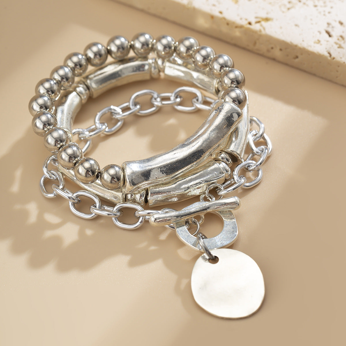 Planderful Lock Shaped Bracelet For Trendy Women Vintage European American Stacked Beads Elastic Jewelry