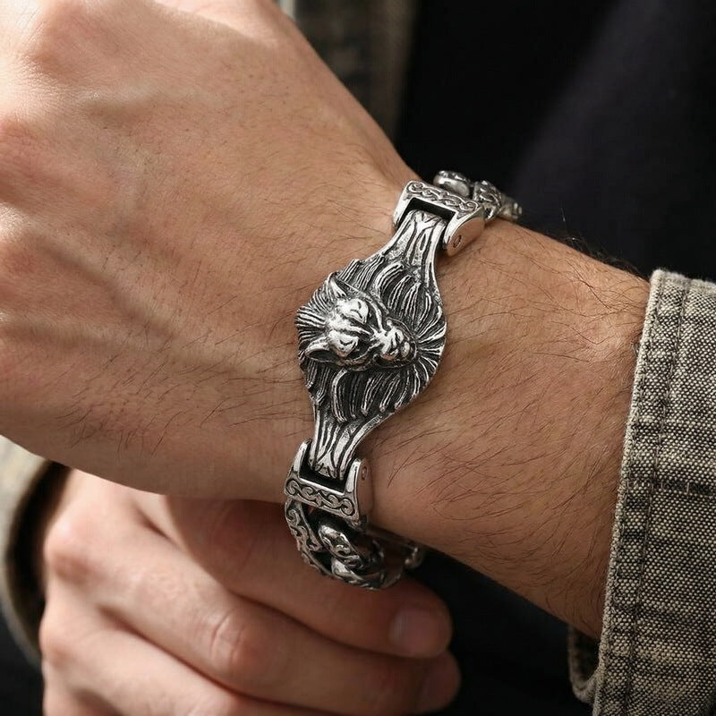 Antique Skull Wolf Head Flower Men's Titanium Steel Bracelet