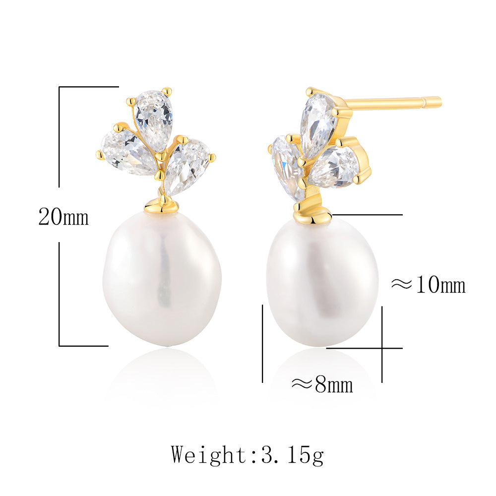 Premium Earrings S925 Sterling Silver Natural Pearl Stud Earrings Exquisite