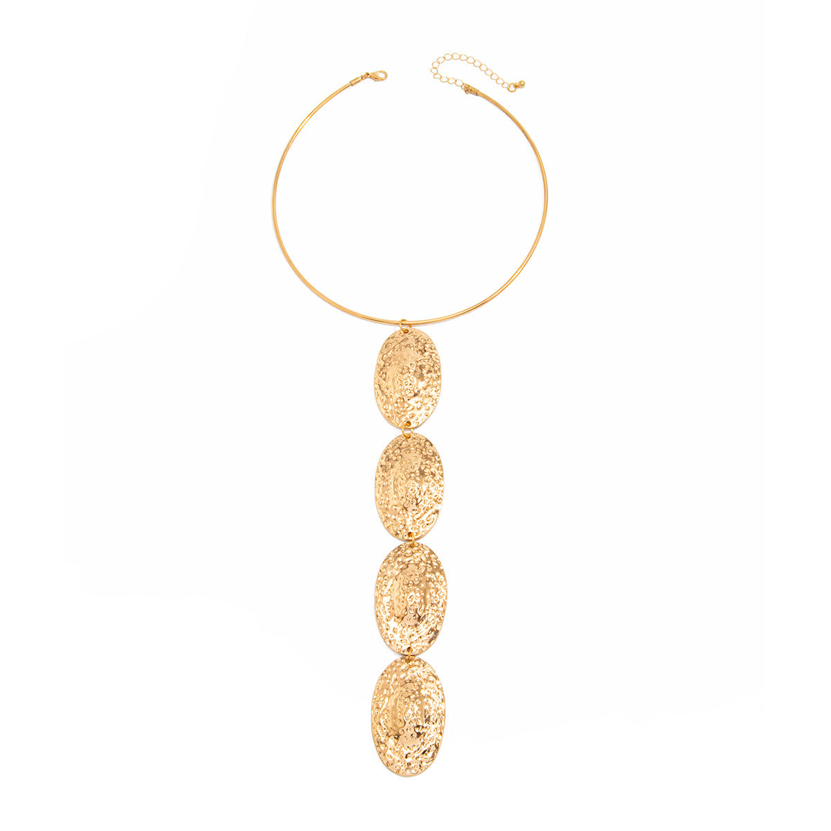Hammered Disc Long Fringe Choker