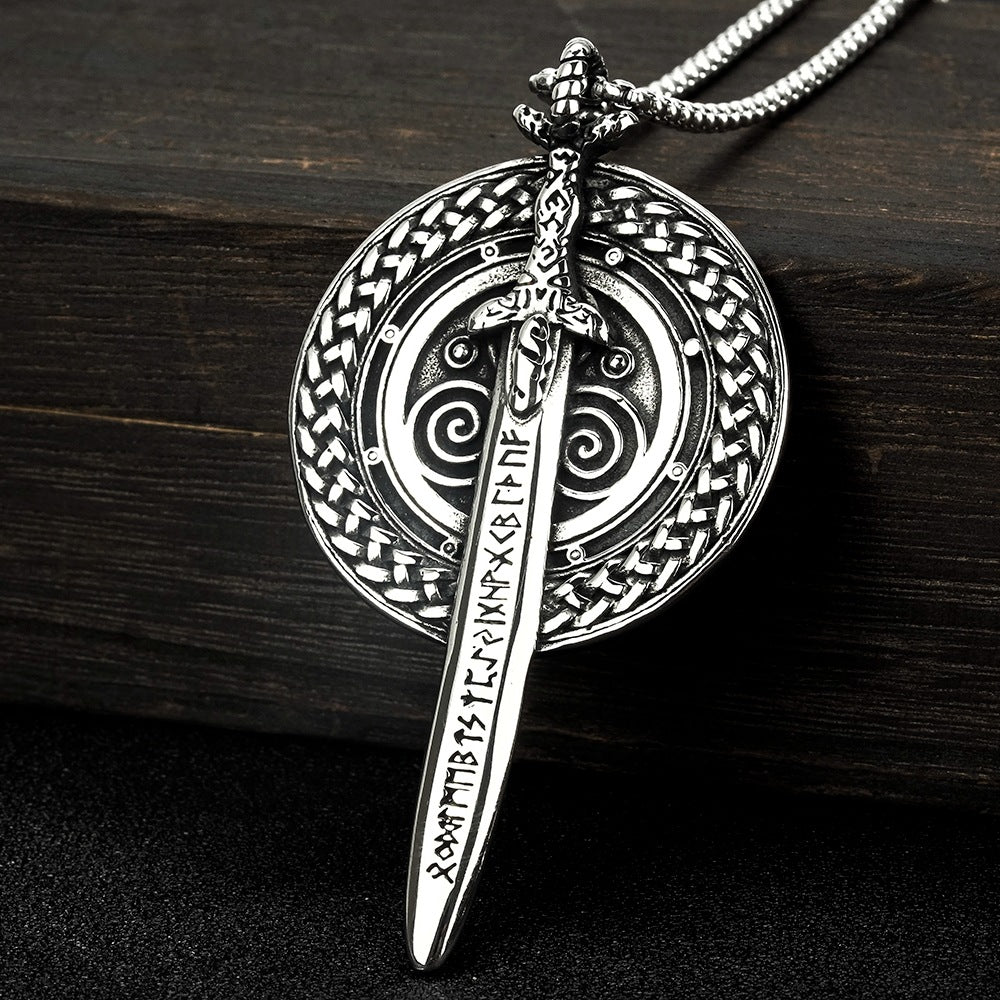 European and American Jewelry Wholesale Titanium Steel Pendant Men's Stainless Steel Necklace Retro Viking Shield Sword