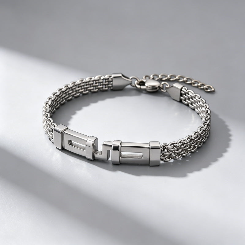 With Extension Chain Bracelet – Hip-Hop Back Pattern Labyrinth Curved Bar Mesh Chain