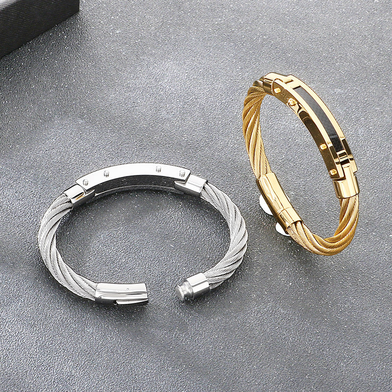 Hip-Hop Style Carbon Fiber Curved Bar – Braided Wire Steel Wire Stainless Steel Men's Bracelet