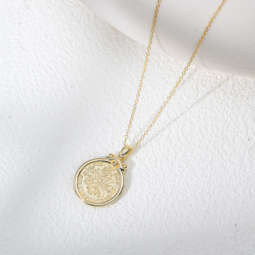 Sterling Silver S925 Necklace Vintage Court Style Portrait Coin Pendant Planderful For Fashion Lovers