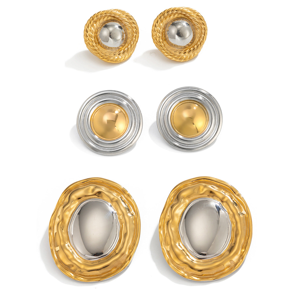 Planderful Vienna Verve Stainless Steel Stud Earrings For Women Textured Oval Beaten Texture