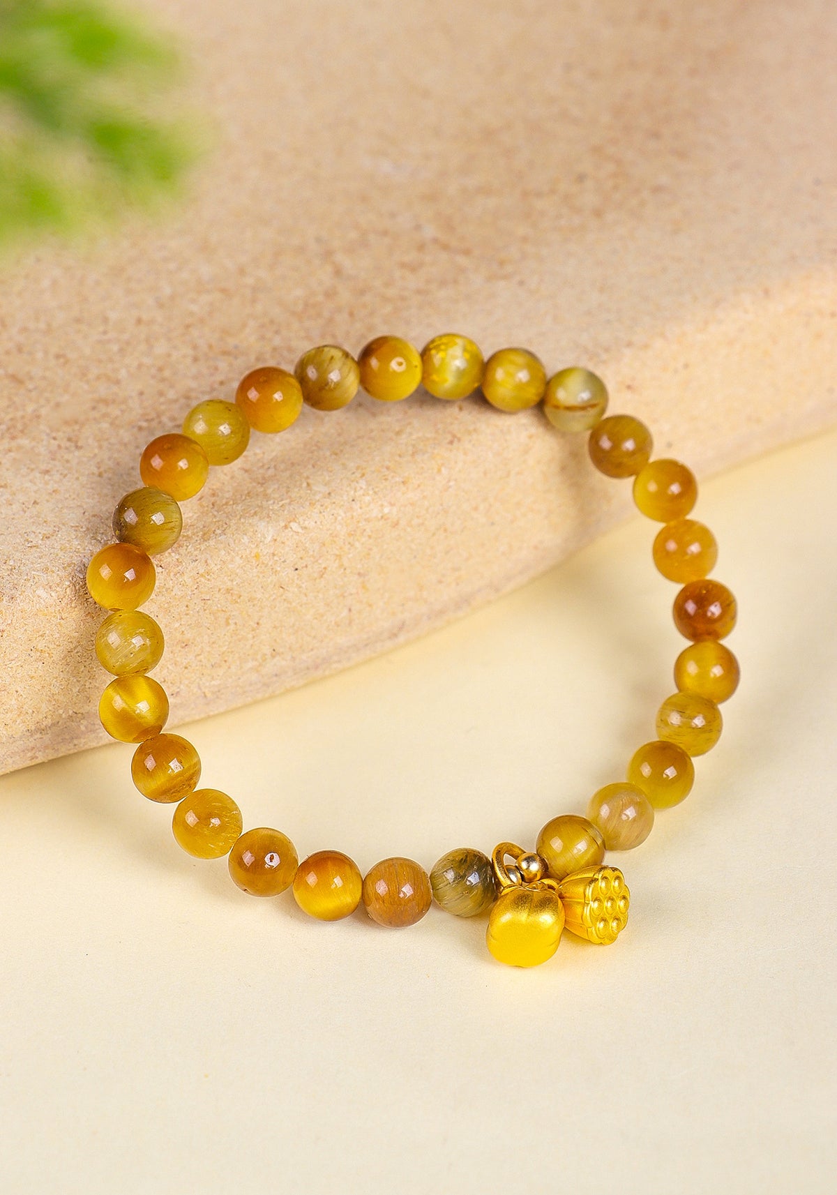 Golden Tiger Eye Bamboo & Fish Motif Bracelet