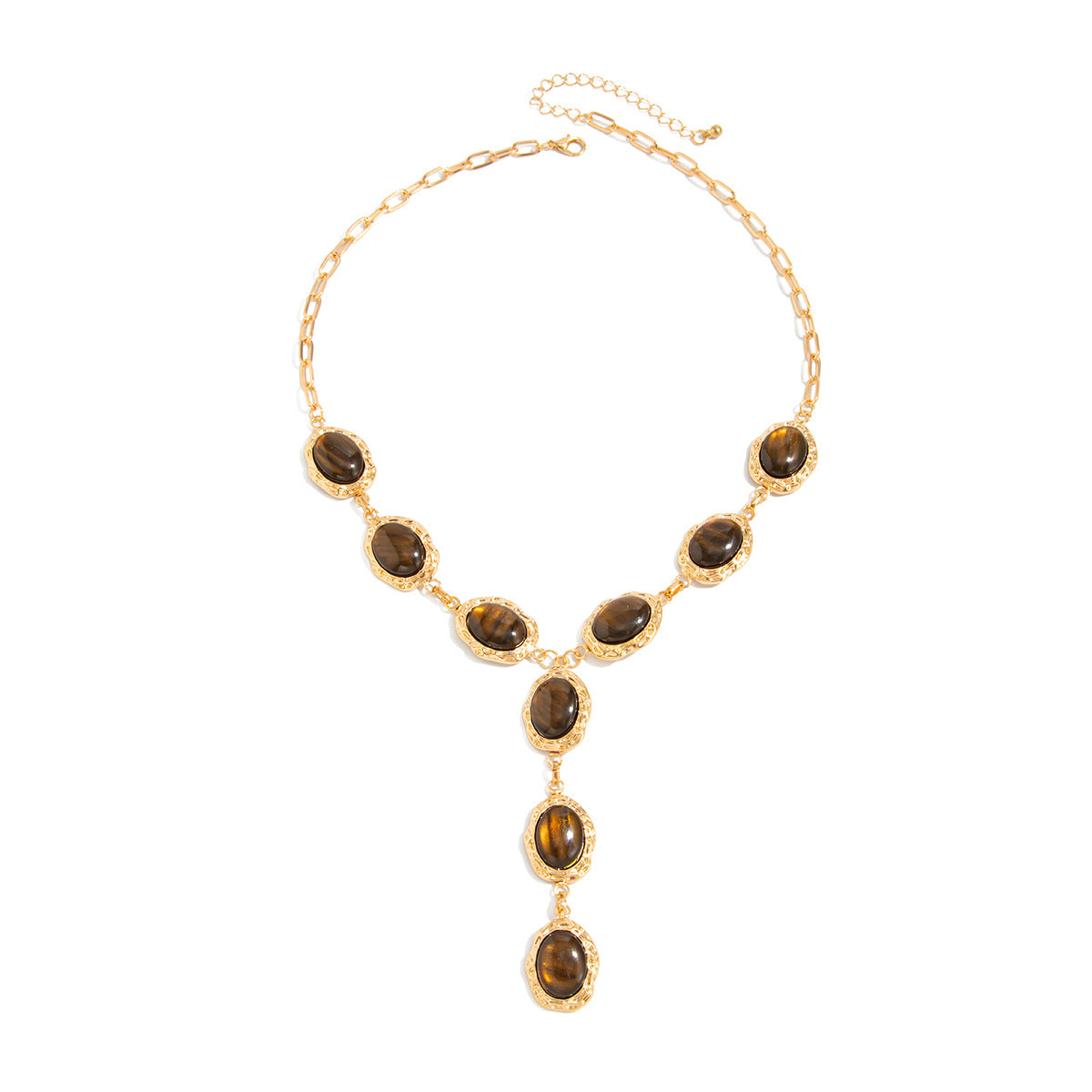 Tiger-Eye-Style Pleated Y-Necklace