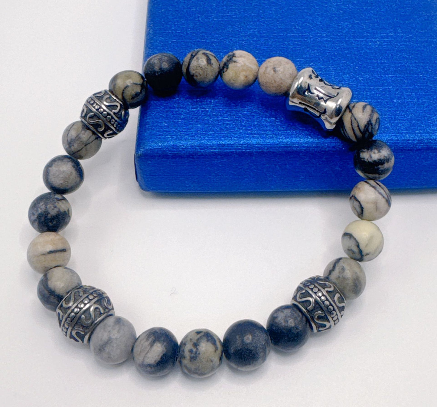 Planderful Mens Volcanic Stone Beaded Bracelet With Titanium Steel For Men Everyday Genie Retro Chinese Style