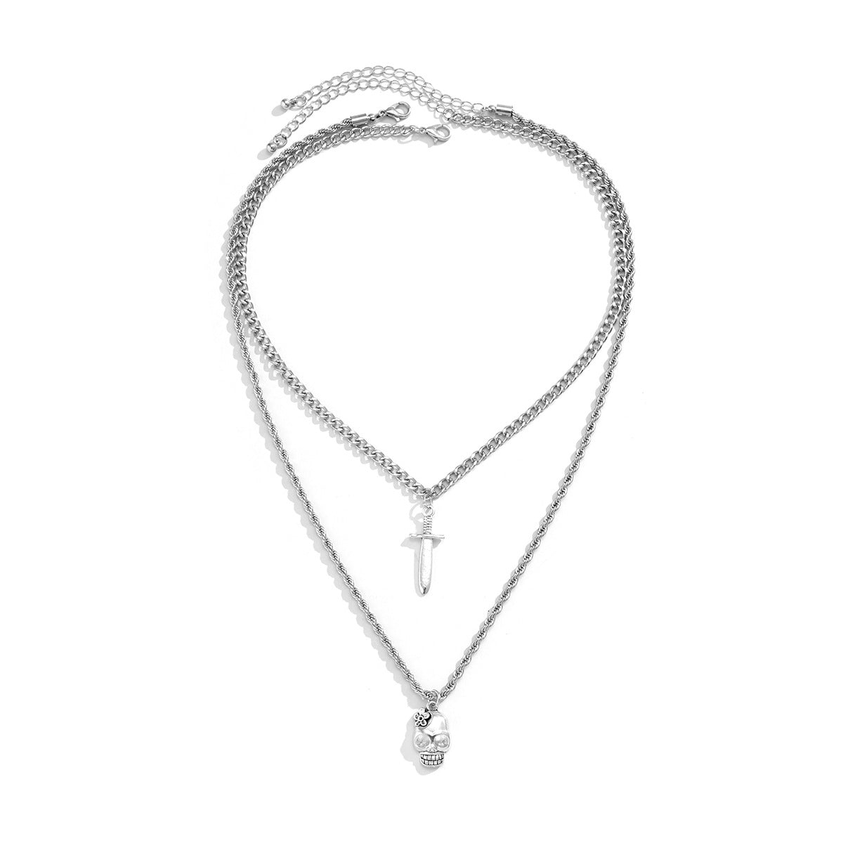 Planderful Dagger Skull Double Necklace Vienna Verve Metal Jewelry For Women Bold Geometric Statement