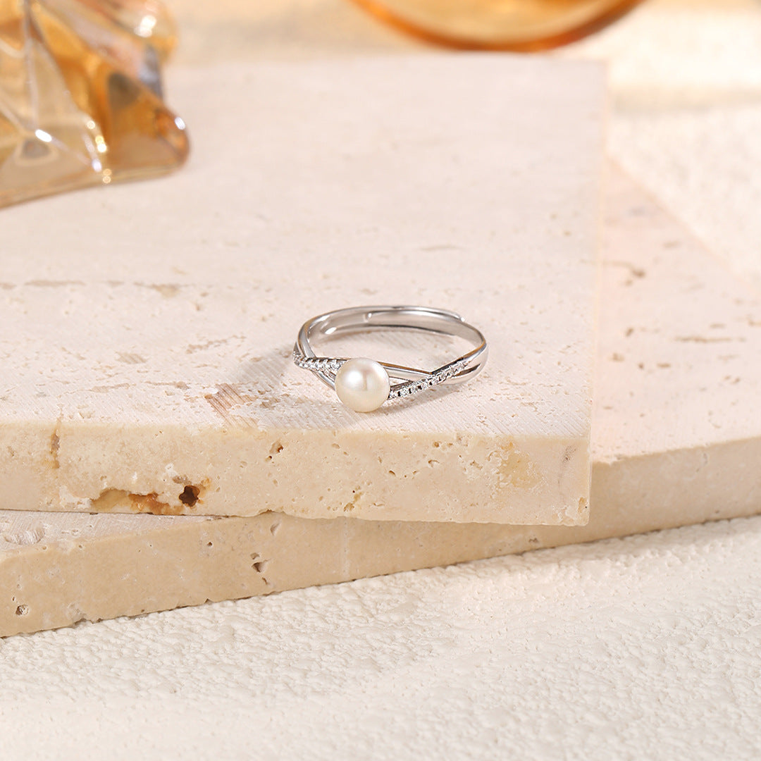S925 Sterling Silver Freshwater Pearl Möbius Ring — Adjustable