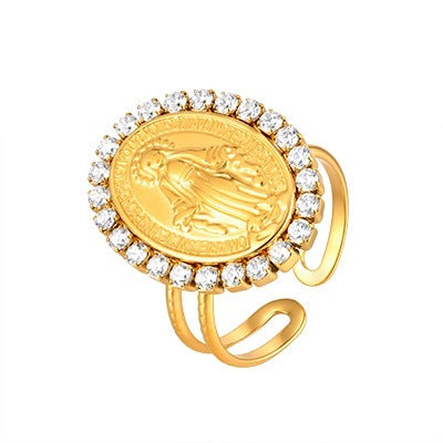 Stainless Steel Design Zircon Oval Shape Ring