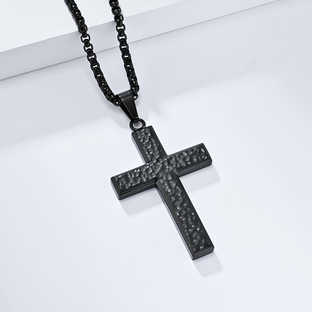 Planderful Titanium Steel Cross Necklace For Men Hand-Hammered Irregular Pendant Everyday Genie Collection