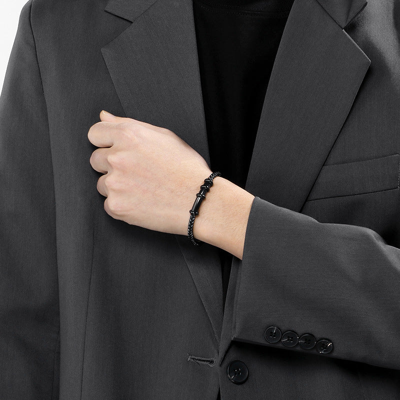 Smooth Curved Tube Leather Rope Bracelet – Woven Leather Rope Magnetic Buckle Men's