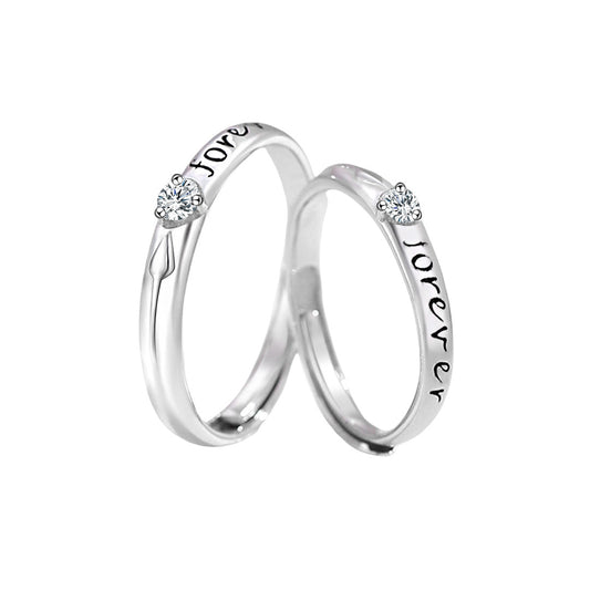 Planderful Sterling Silver Couple Ring Set With Zircon Adjustable Forever Love For Him And Her