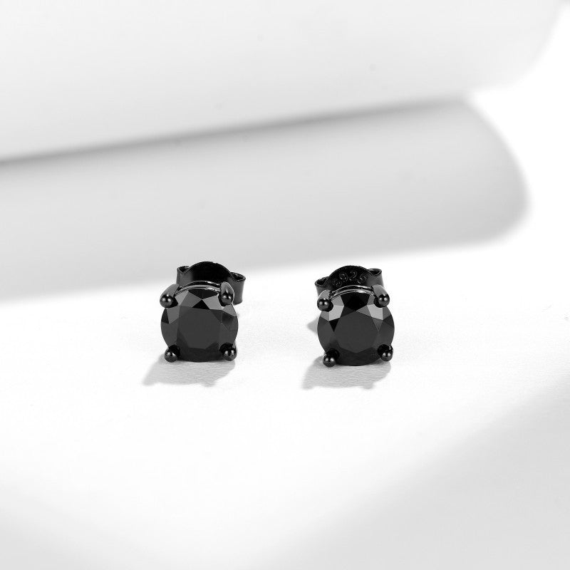 Hip-Hop Trendy Brand Black Moissanite Stud Earrings S925 Silver-Plated