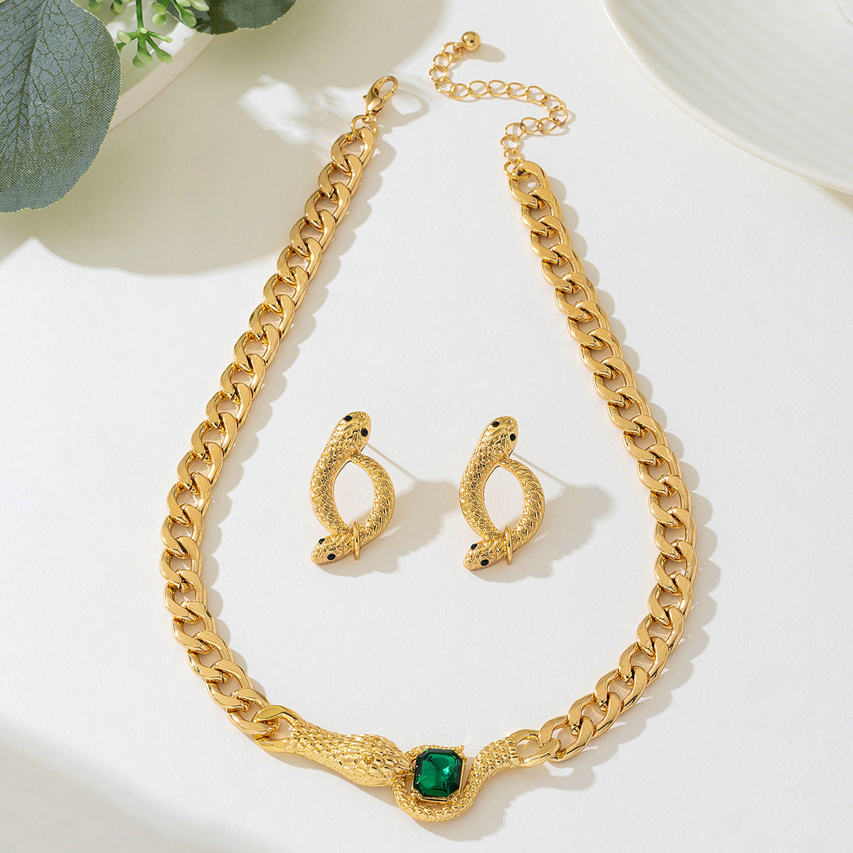 Fashionable Snake Head Necklace Earrings Set for Women