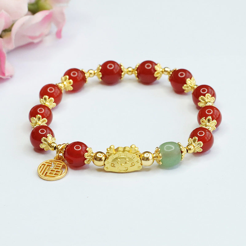 Dragon Blessings Natural Red Agate Sterling Silver Bracelet