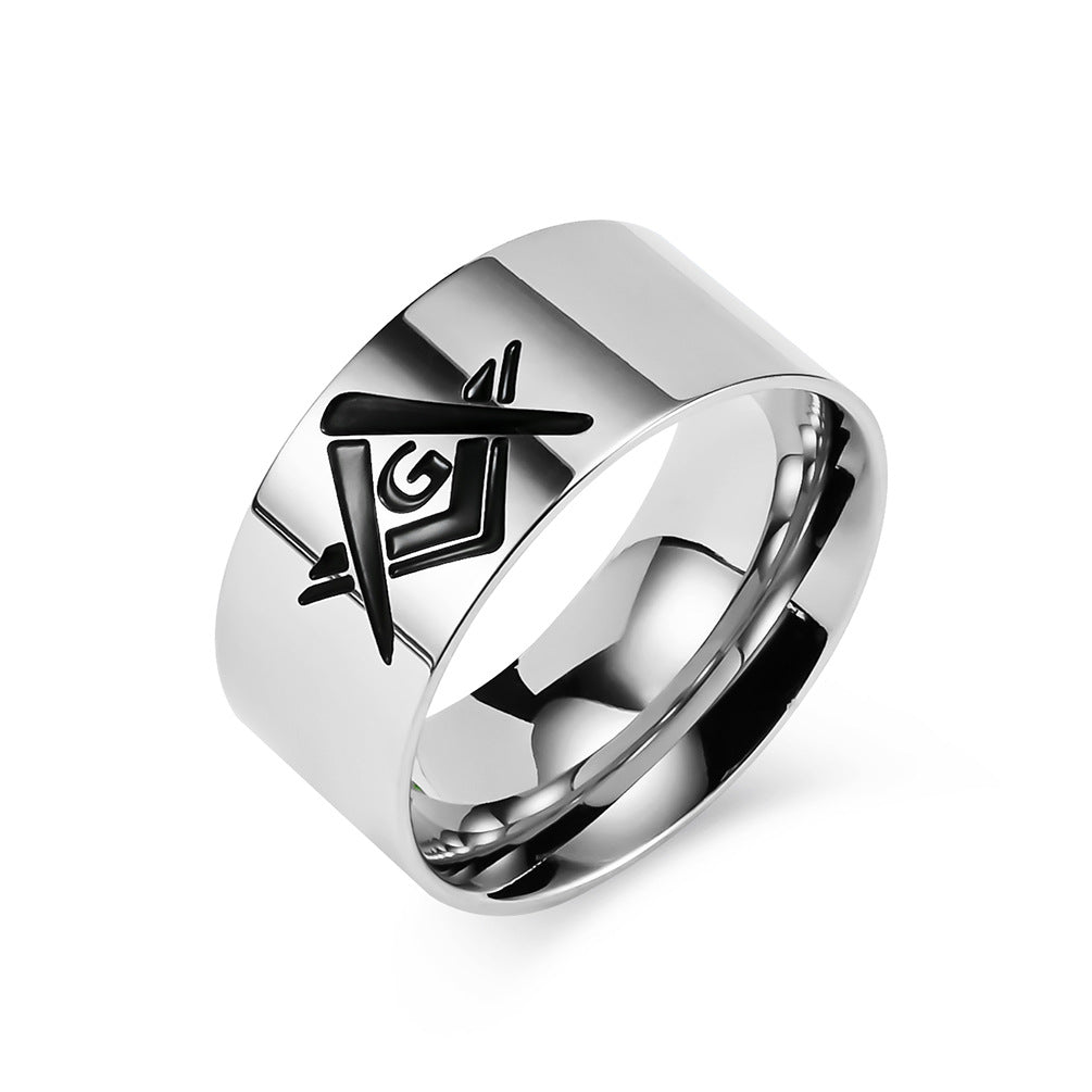 Cross-Border E-Commerce Titanium Steel Freemasonry Ring for Men
