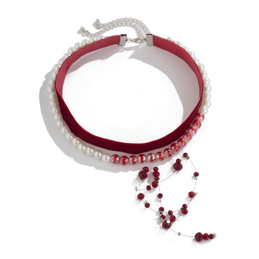 Pearl-Style Gothic Blood Drop Choker