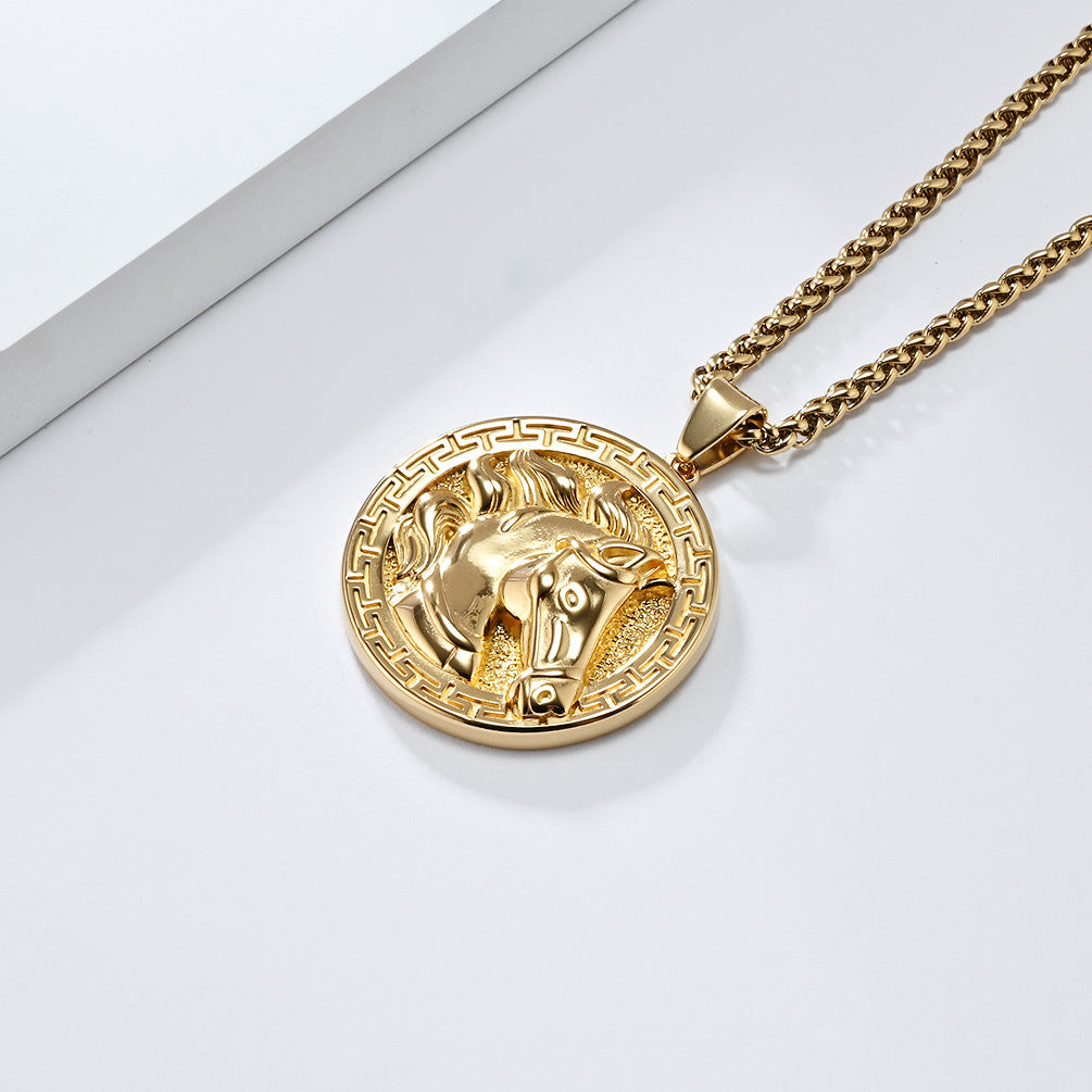 Cross-Border European-American Retro Horse Head Titanium Necklace