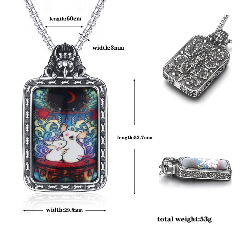 Steel Necklace – Elegant Thangka Zodiac Guardian God Of Wealth Carving, Planderful