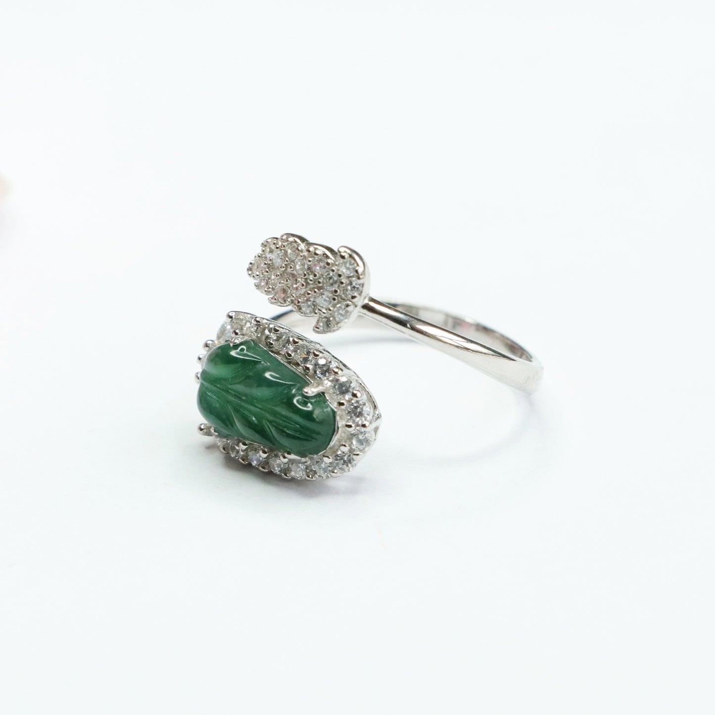 Emperor Green Jade Leaf Sterling Silver Ring