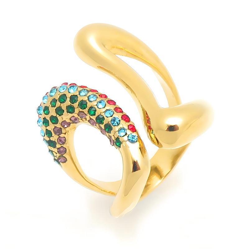 Hip Hop Double Twisted Hollow Zircon Ring French Niche Design Curve Stainless Steel