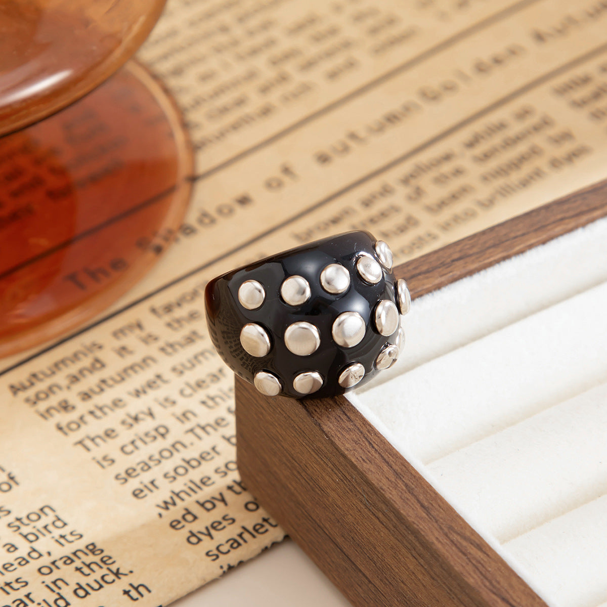 Planderful Amber Smudge Wide Face Ring Vienna Verve Bold Retro British Style Statement Jewelry For Vintage Women