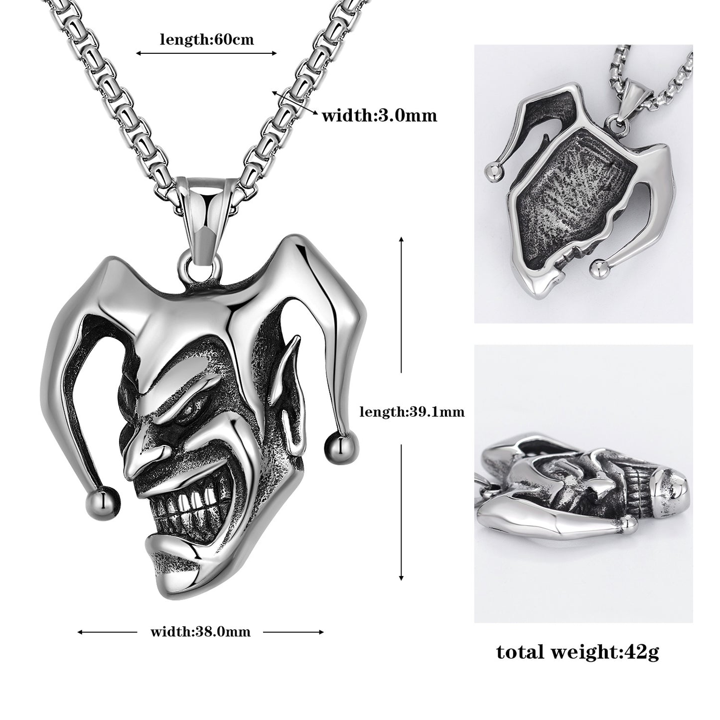 Stainless Steel Necklace – Elegant Clown Smile Pendant For Men Everyday Jewelry Gift