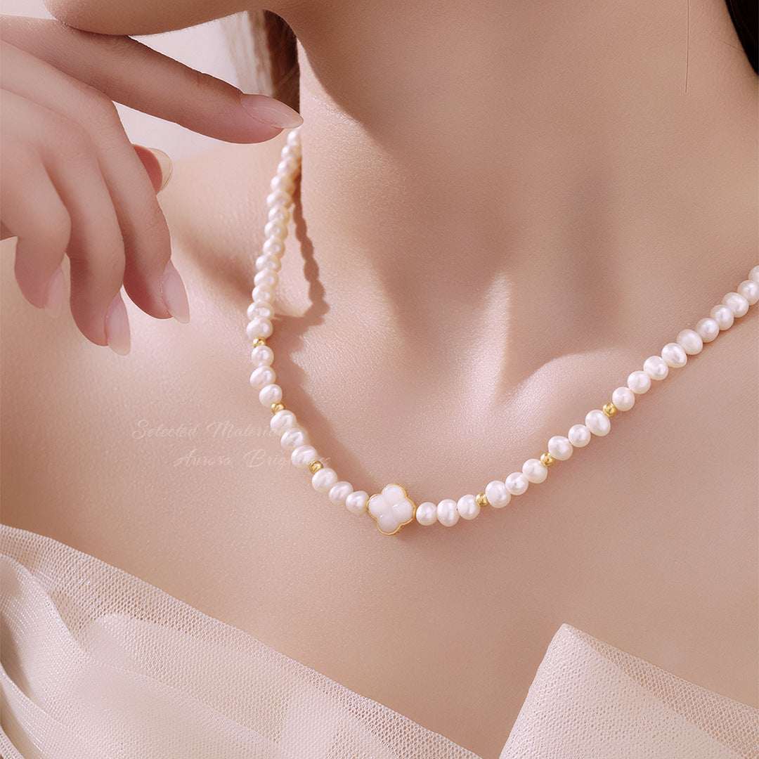 Freshwater Pearl Four-Leaf Clover Necklace